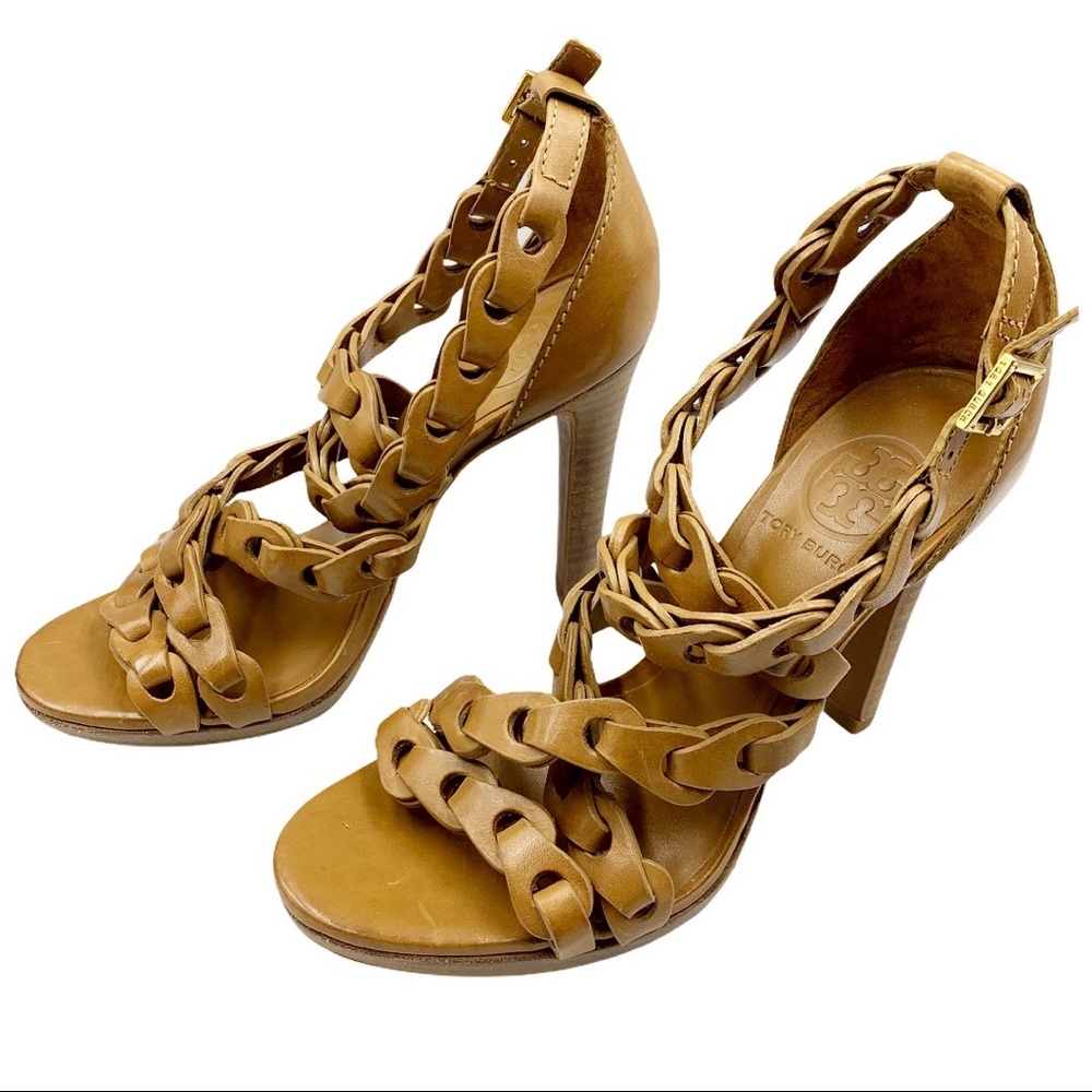 Tory Burch Linked Leather Strappy Heels Size 6